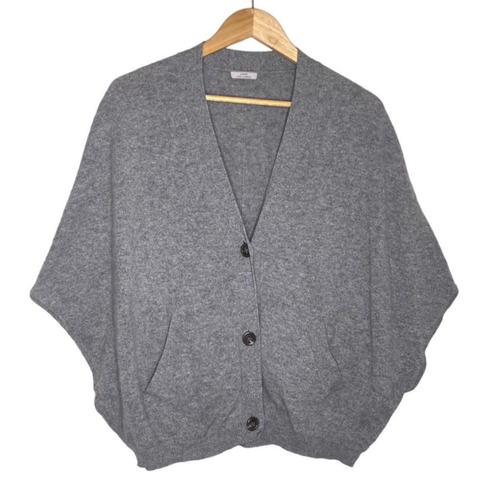 J. Crew Gray 100% Cashmere Dolman Batwing Sleeve Cardigan Sweater Women's Medium